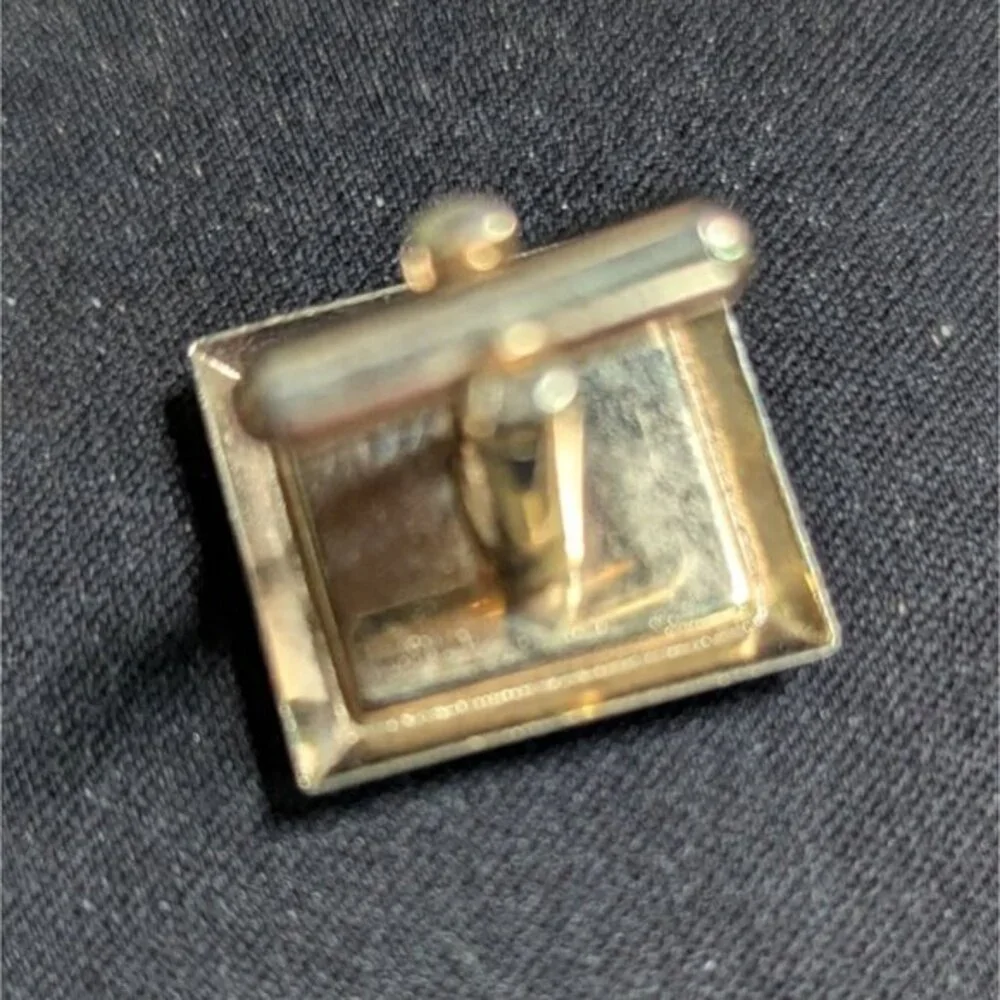 Vintage Gold-Tone Cufflinks Musical‎ Staff Treble Clef Black Rectangular Toggle